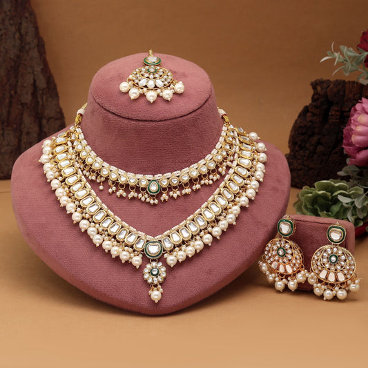 Gorgeous White Color Meena Work Kundan Necklace Set Designed For Brides And Bridal Jewelry Styling