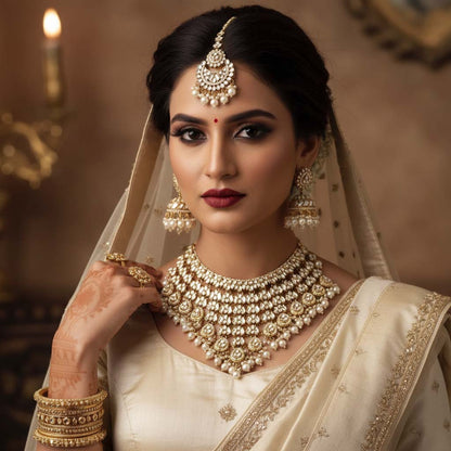 Elegantes Kundan-Halskettenset in Weiß für Partys, Bräute und ethnische Hochzeitsfeiern