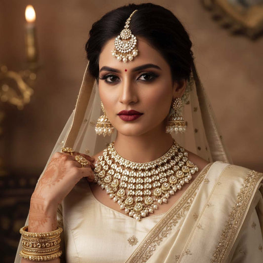 Elegantes Kundan-Halskettenset in Weiß für Partys, Bräute und ethnische Hochzeitsfeiern