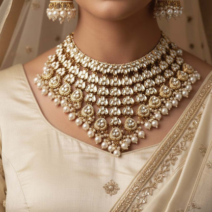Elegantes Kundan-Halskettenset in Weiß für Partys, Bräute und ethnische Hochzeitsfeiern