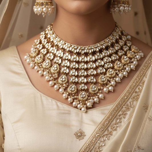 Elegantes Kundan-Halskettenset in Weiß für Partys, Bräute und ethnische Hochzeitsfeiern
