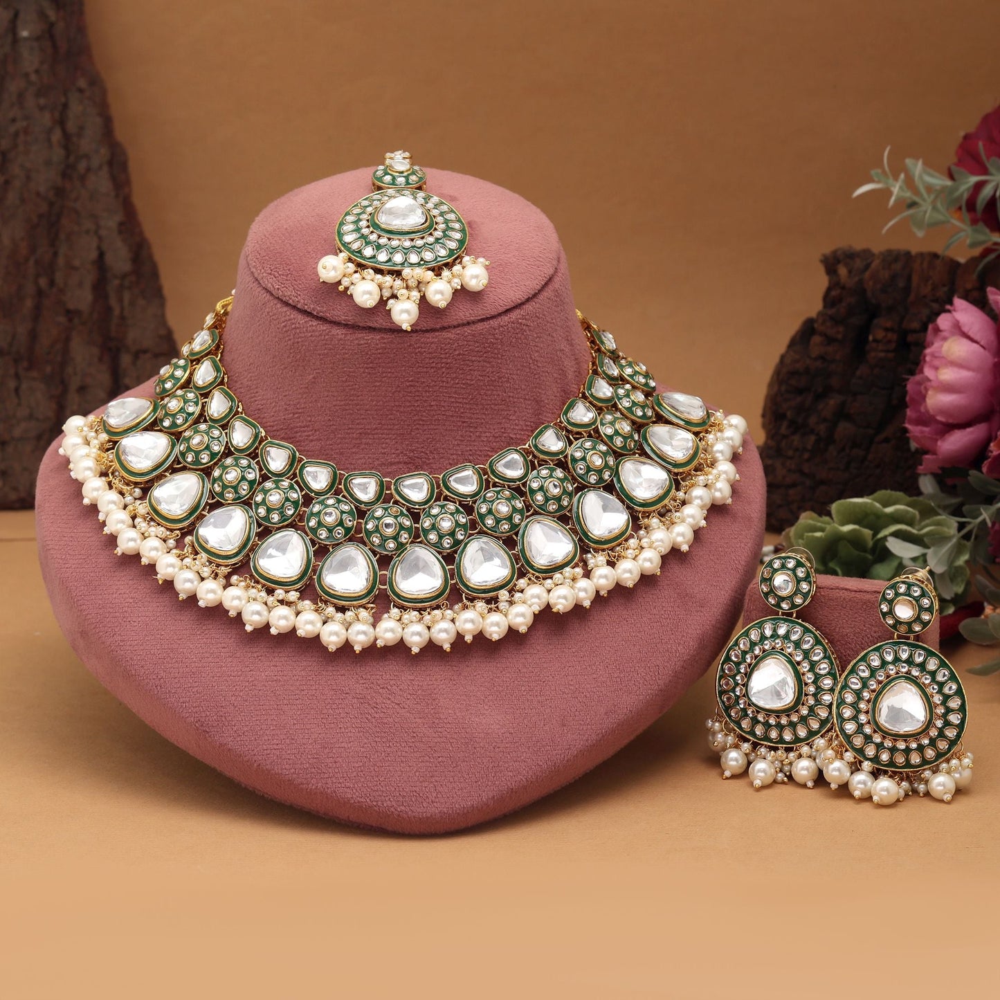 Elegant White Color Meena Work Kundan Necklace Set Crafted For Wedding, Party, And Festival Jewelry