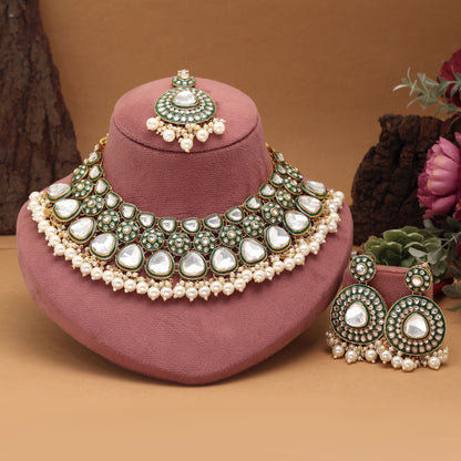 Elegant White Color Meena Work Kundan Necklace Set Crafted For Wedding, Party, And Festival Jewelry