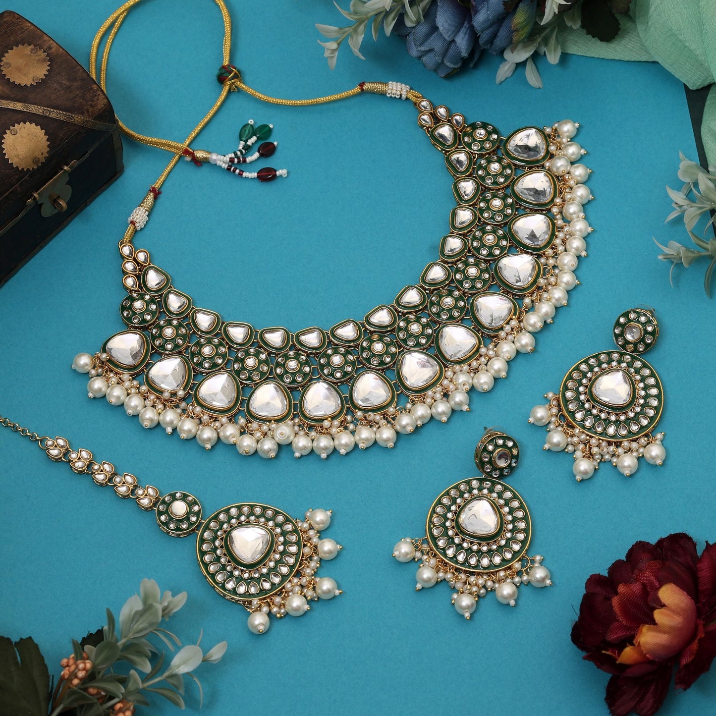 Elegant White Color Meena Work Kundan Necklace Set Crafted For Wedding, Party, And Festival Jewelry