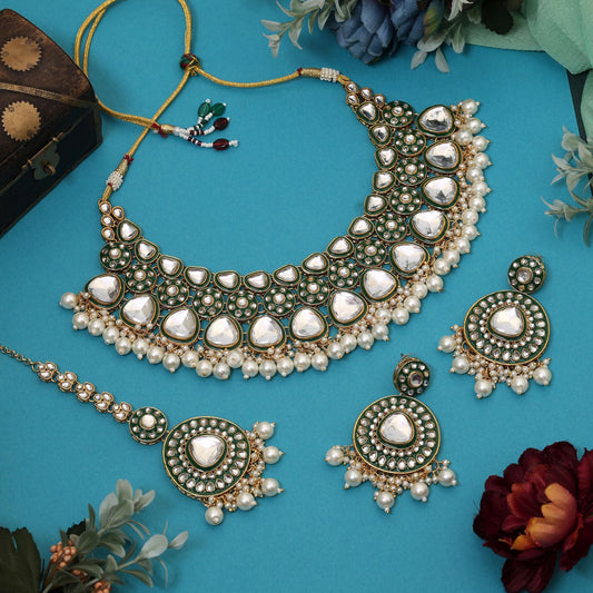 Elegant White Color Meena Work Kundan Necklace Set Crafted For Wedding, Party, And Festival Jewelry