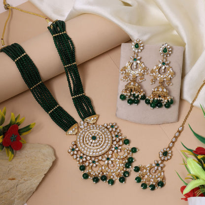 Elegant Green Color Kundan Necklace Set For Weddings And Festive Celebrations