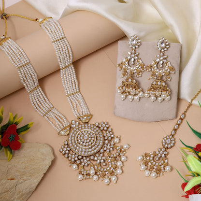 Classic White Color Kundan Necklace Set With Premium Traditional Wedding Jewellery