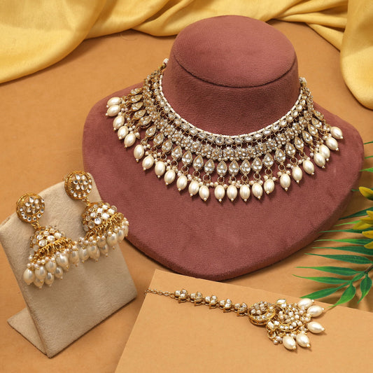 Designer White Color Kundan Necklace Set With Stunning Traditional Bridal Jewellery