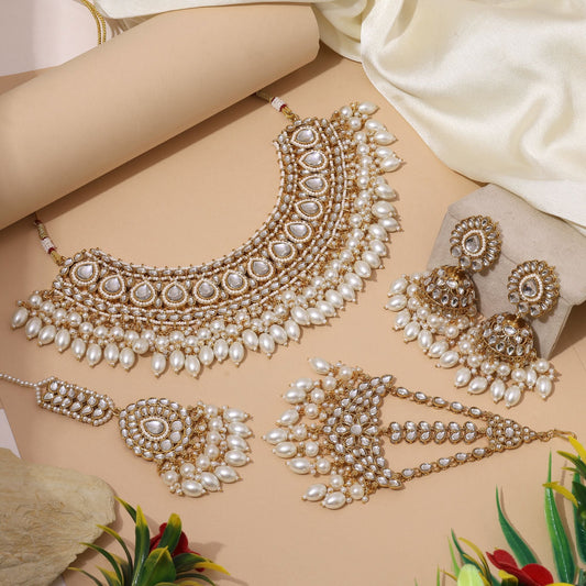 Gorgeous White Color Kundan Necklace Set For Brides And Festive Indian Jewellery