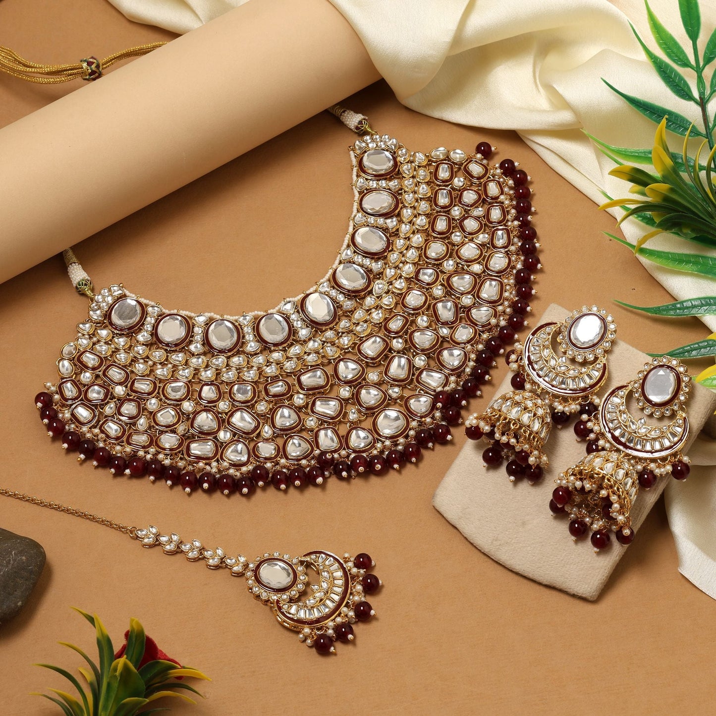 Royal Maroon Color Kundan Necklace Set Perfect For Brides And Festive Jewellery Looks