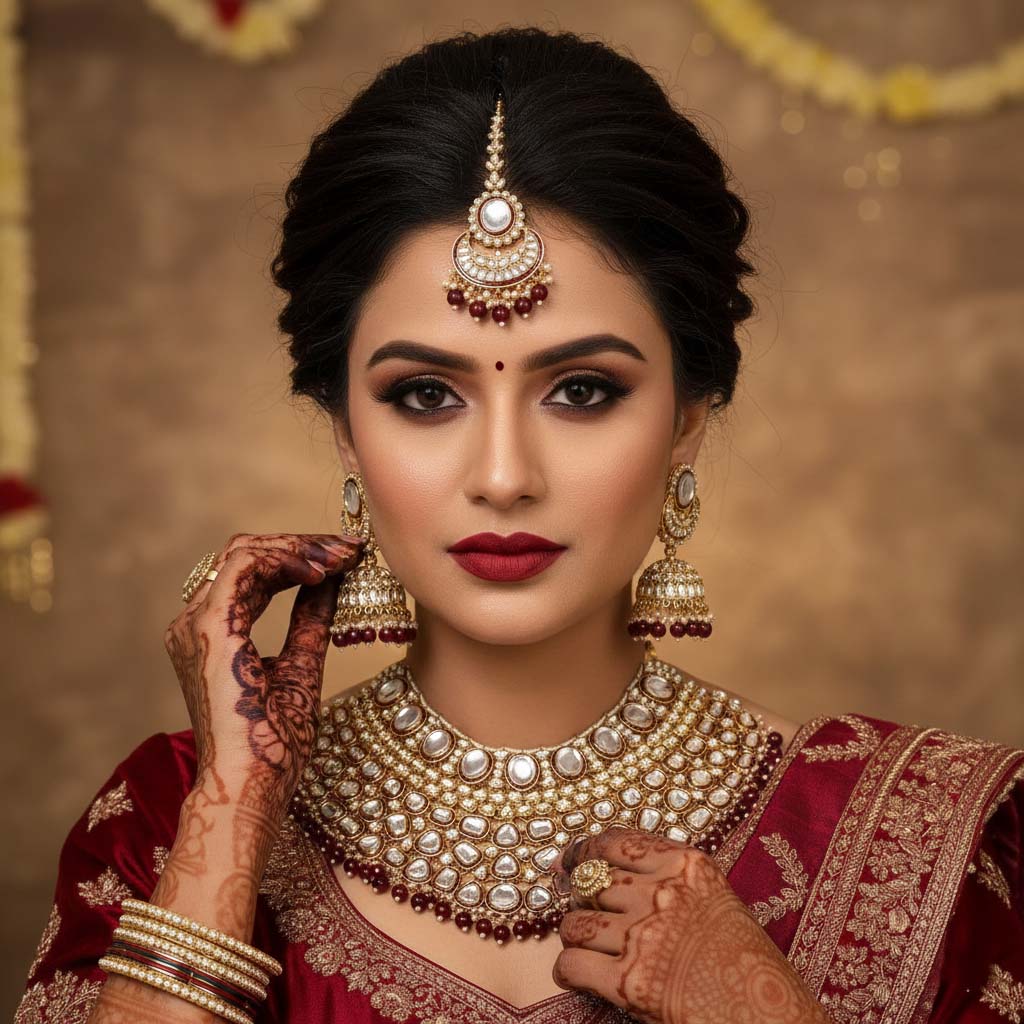 Royal Maroon Color Kundan Necklace Set Perfect For Brides And Festive Jewellery Looks