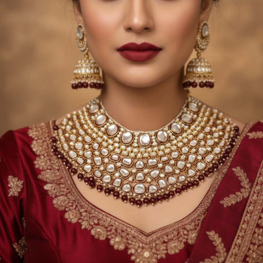 Royal Maroon Color Kundan Necklace Set Perfect For Brides And Festive Jewellery Looks