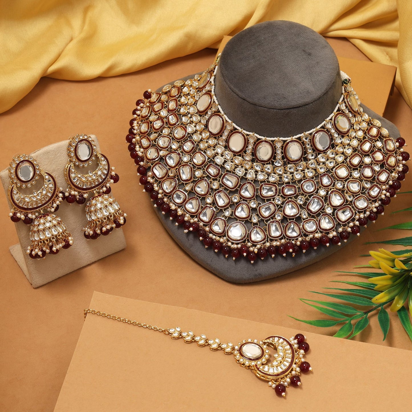 Royal Maroon Color Kundan Necklace Set Perfect For Brides And Festive Jewellery Looks