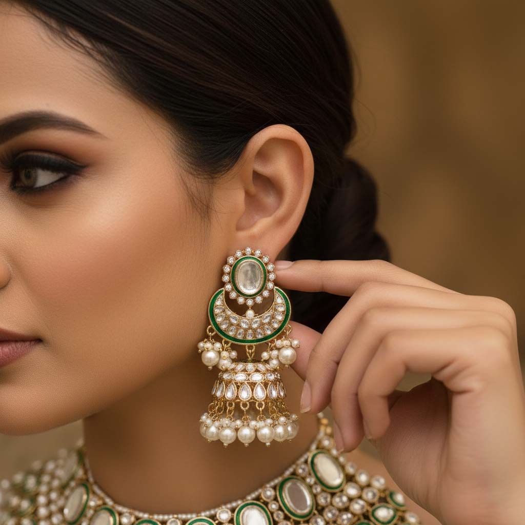 Elegantes weißes Kundan-Halsketten-Set mit Hochzeitsschmuck und ethnischem Design