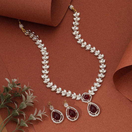Exclusive Maroon Color Kundan Necklace Set With Antique Gold Polish For Wedding Functions