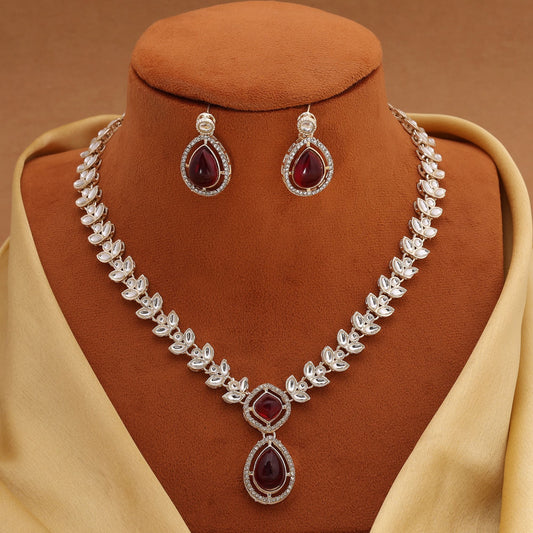 Exclusive Maroon Color Kundan Necklace Set With Antique Gold Polish For Wedding Functions