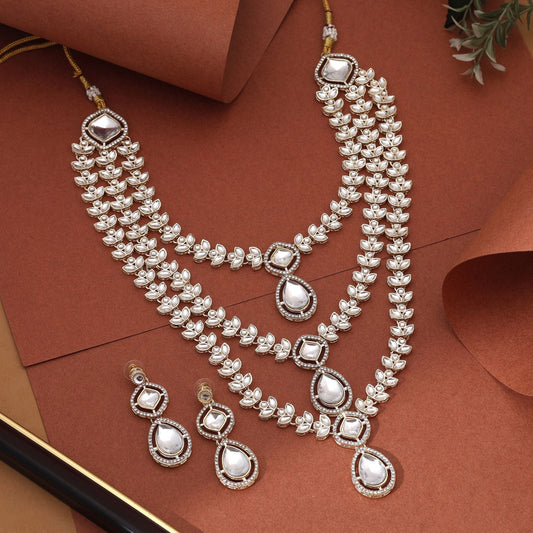 Gorgeous White Color Kundan Necklace Set With Delicate Stones And Ethnic Inspired Design