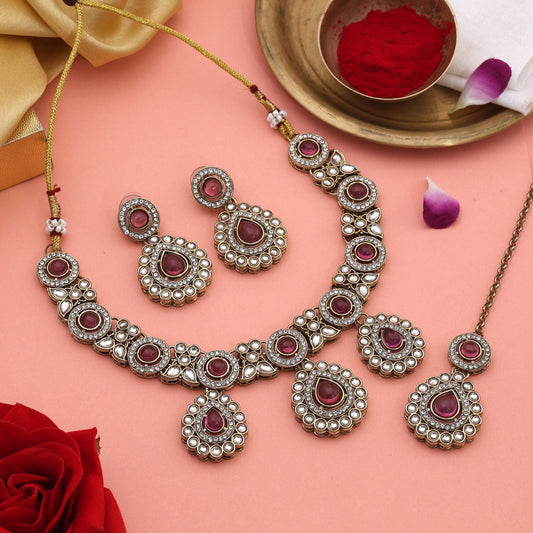 Elegant Light Purple Color Kundan Necklace Set For Brides And Festive Occasions