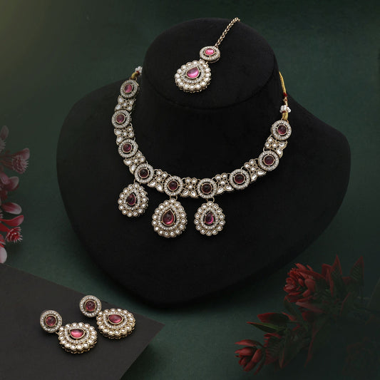 Elegant Light Purple Color Kundan Necklace Set For Brides And Festive Occasions