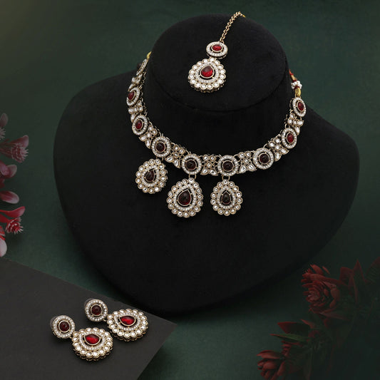 Klassisches kastanienbraunes Kundan-Halsketten-Set, perfekt für Hochzeiten und ethnische Veranstaltungen