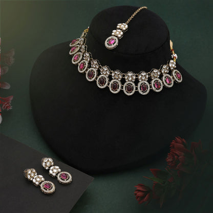 Beautiful Light Purple Color Kundan Necklace Set For Modern Ethnic Party Looks