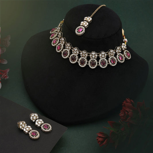 Beautiful Light Purple Color Kundan Necklace Set For Modern Ethnic Party Looks