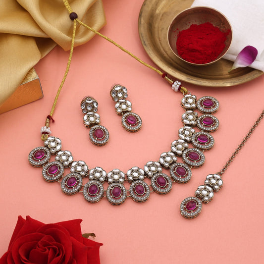 Designer Rani Color Kundan Necklace Set For Traditional Wedding And Party Looks