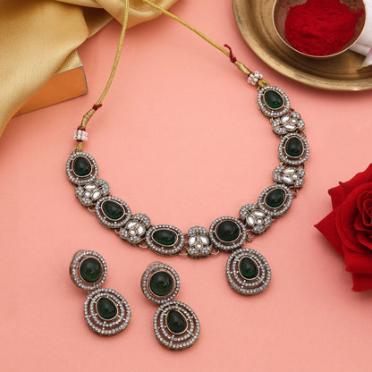 Classic Green Color Kundan Necklace Set For Traditional Festive And Bridal Look