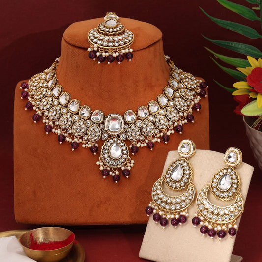 Beautiful Purple Color Kundan Necklace Set For Traditional And Modern Occasions