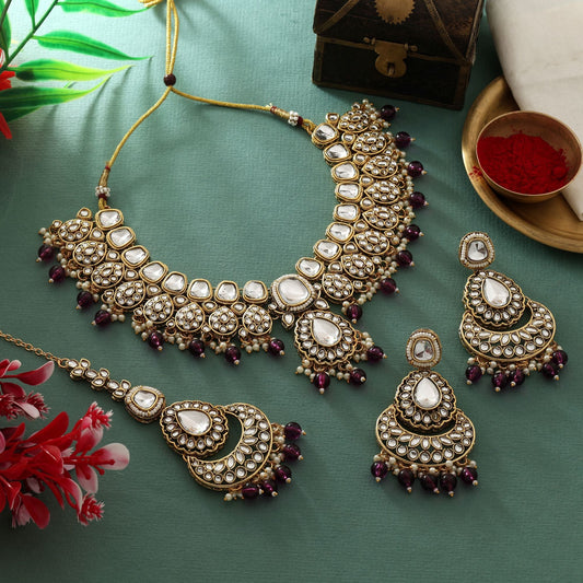 Beautiful Purple Color Kundan Necklace Set For Traditional And Modern Occasions