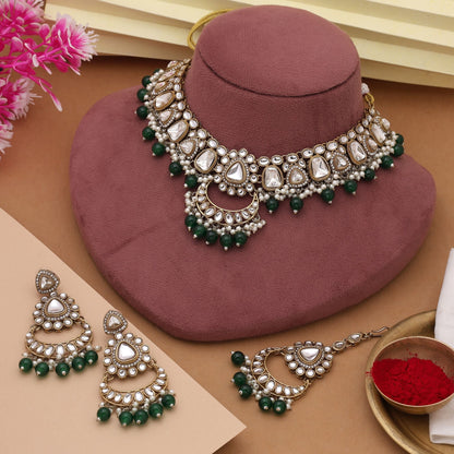 Royal Green Color Kundan Necklace Set For Festivals And Traditional Functions