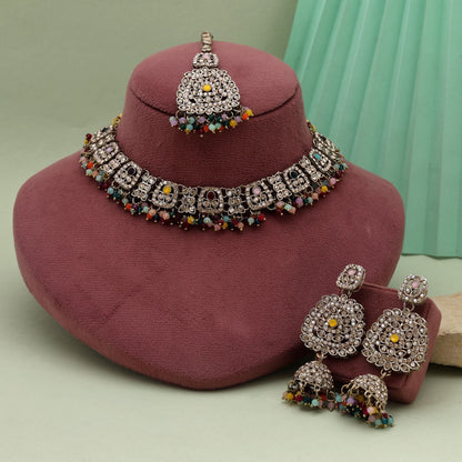 Multi Color Kundan Necklace Set With Colorful Stones For Festive And Bridal Looks