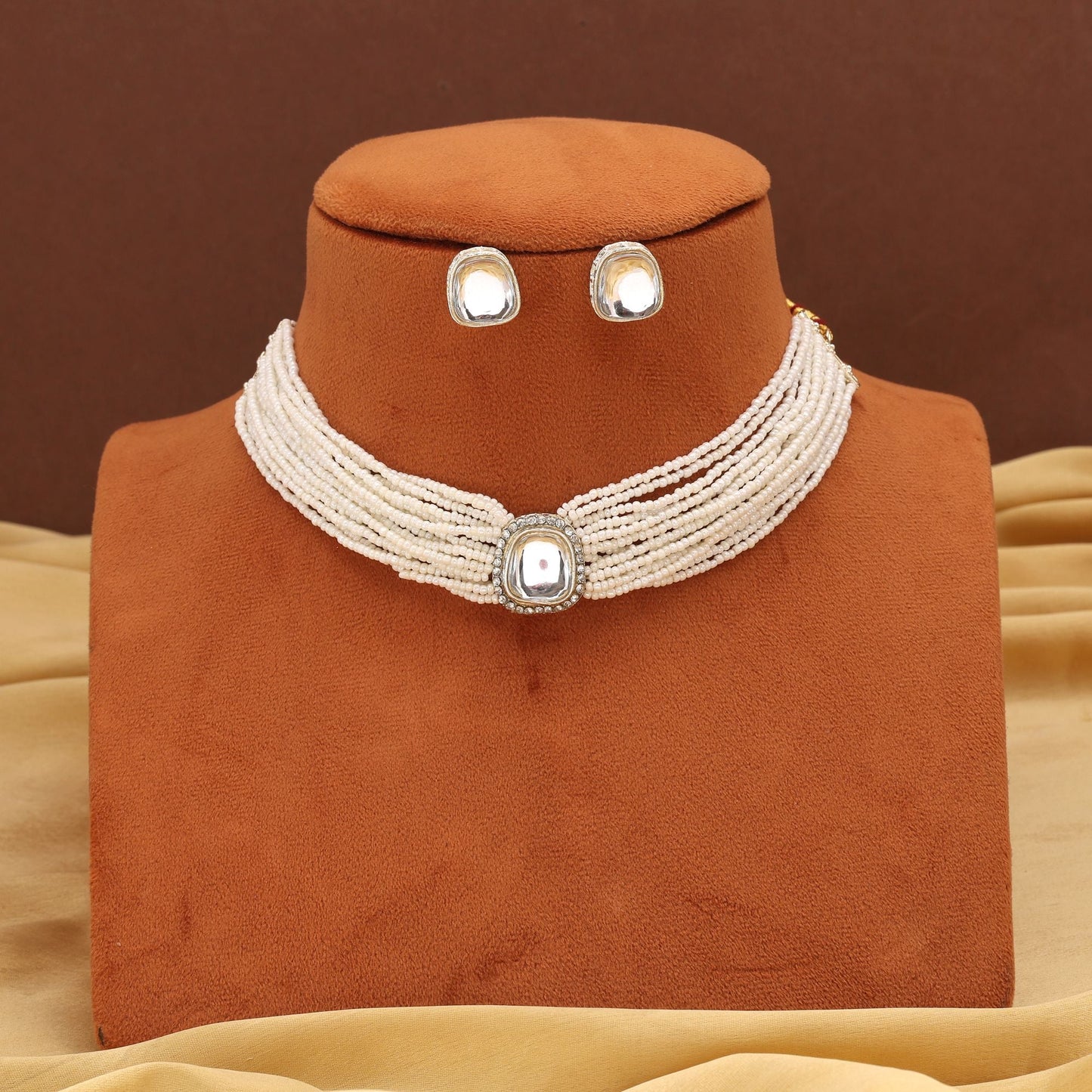 Elegant White Color Choker Kundan Necklace Set For Traditional Indian Wear