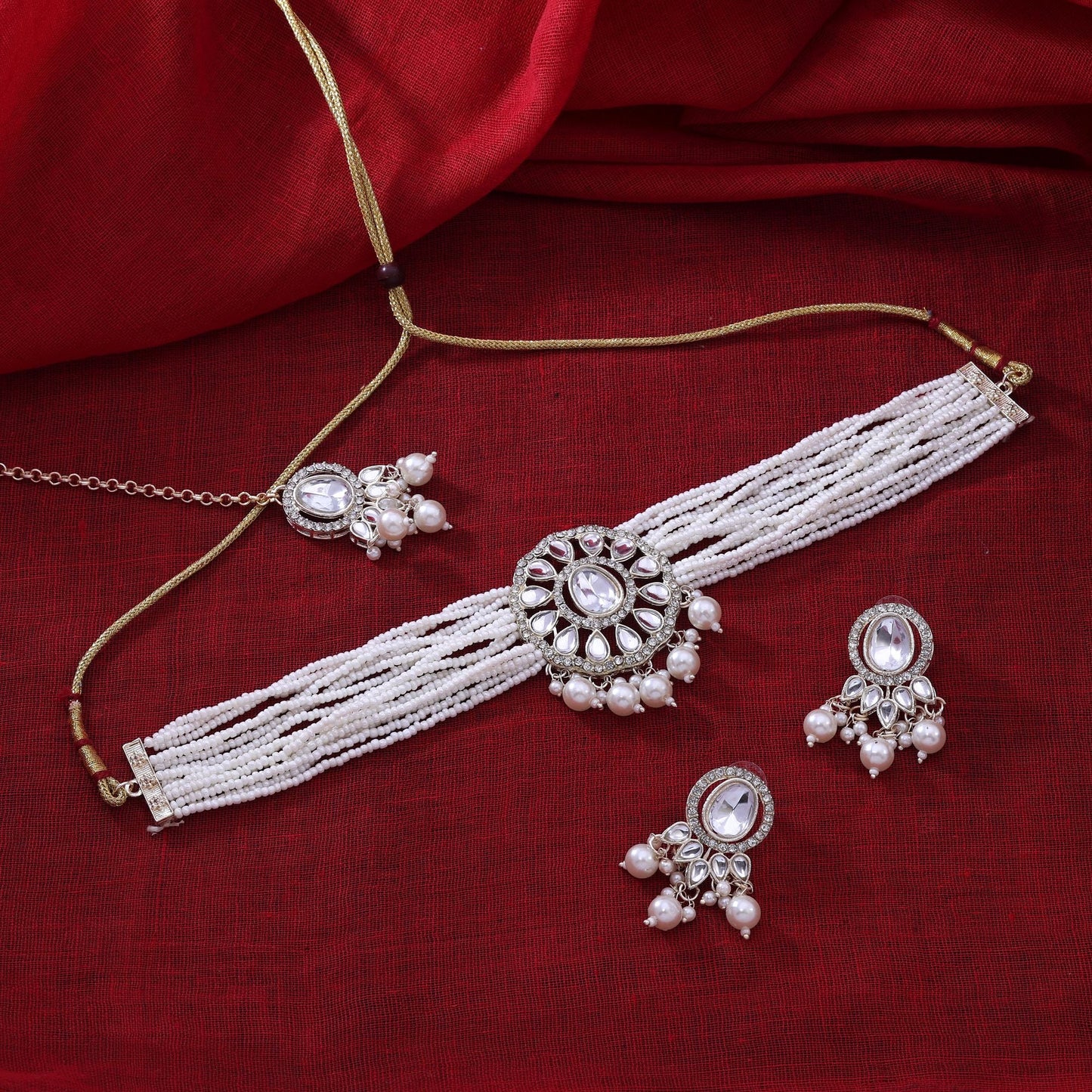 Beautiful White Color Choker Kundan Necklace Set Perfect For Bridal Looks