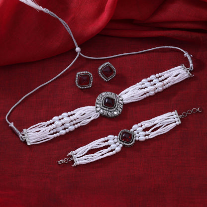 Classic Maroon Color Choker Kundan Necklace Set Ideal For Traditional Outfits