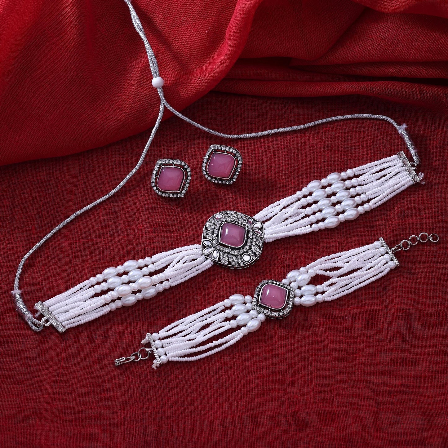 Gorgeous Pink Color Choker Kundan Necklace Set For Women’S Festive Occasions