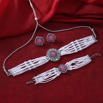 Gorgeous Pink Color Choker Kundan Necklace Set For Women’S Festive Occasions