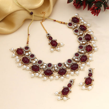 Royal Purple Color Kundan Necklace Set Perfect For Traditional Occasions