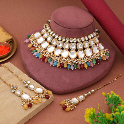 Multi Color Classic Ethnic Designer Back Side Meena Work Kundan Necklace Set For Festive Functions