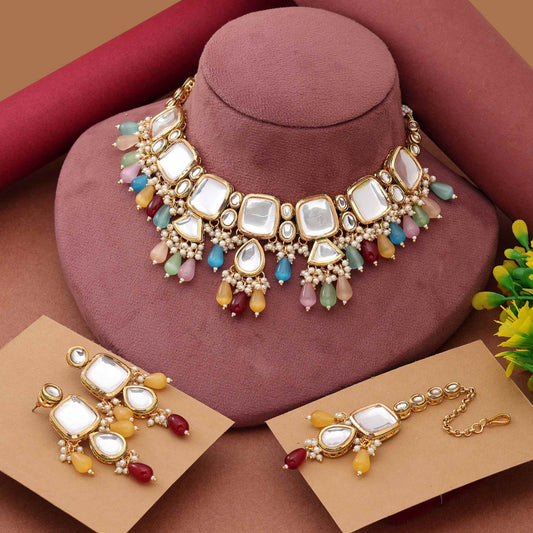 Multi Color Gorgeous Handcrafted Back Side Meena Work Kundan Necklace Set For Festive Occasions