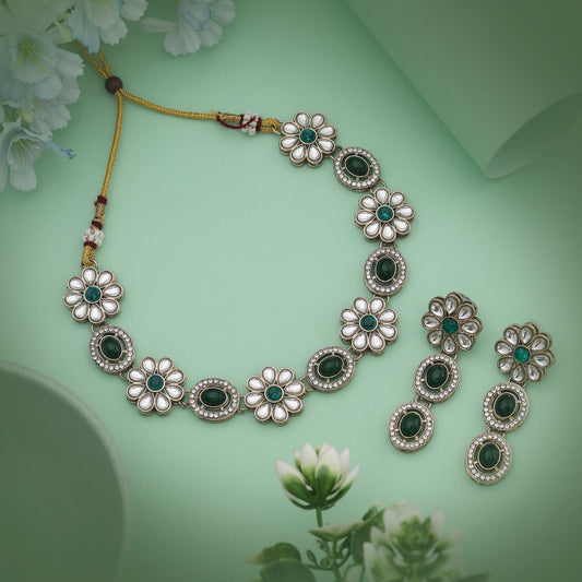 Refreshing Green Color Kundan Necklace Set Beautifully Crafted For Festive And Wedding Wear