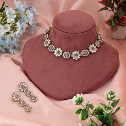 Soft Light Purple Color Kundan Necklace Set Featuring Delicate Details For Graceful Styling