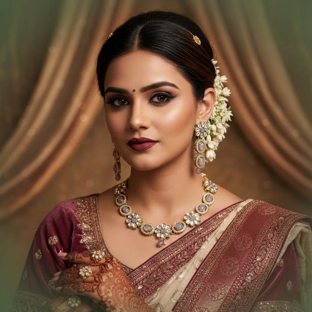 Soft Light Purple Color Kundan Necklace Set Featuring Delicate Details For Graceful Styling