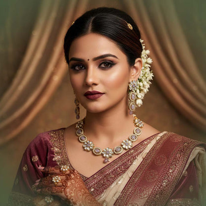 Soft Light Purple Color Kundan Necklace Set Featuring Delicate Details For Graceful Styling