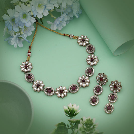 Striking Magenta Color Kundan Necklace Set Designed To Highlight Your Festive Charm