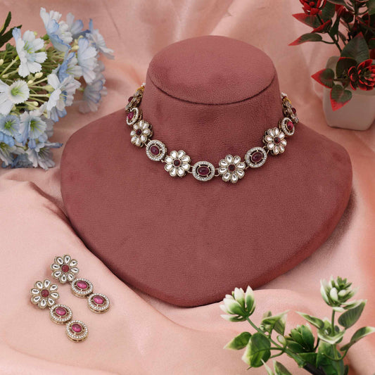 Traditional Maroon Color Kundan Necklace Set Created For Sophisticated Ethnic Fashion Lovers