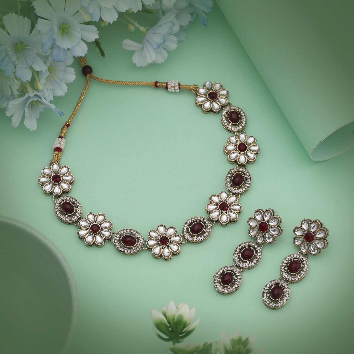 Traditional Maroon Color Kundan Necklace Set Created For Sophisticated Ethnic Fashion Lovers