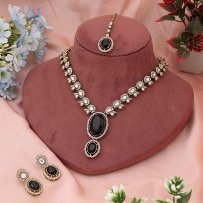 Premium Black Color Kundan Necklace Set Perfect For Bold And Contemporary Ethnic Fashion
