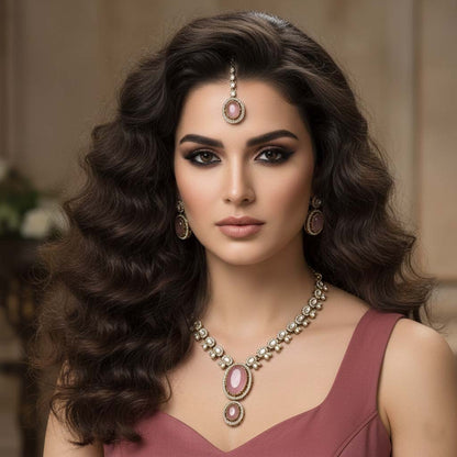Zartrosafarbenes Kundan-Halsketten-Set – ideal für sanfte und charmante Hochzeits-Looks