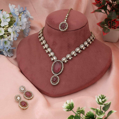 Graceful Pink Color Kundan Necklace Set Created To Complement Feminine Festive Attire